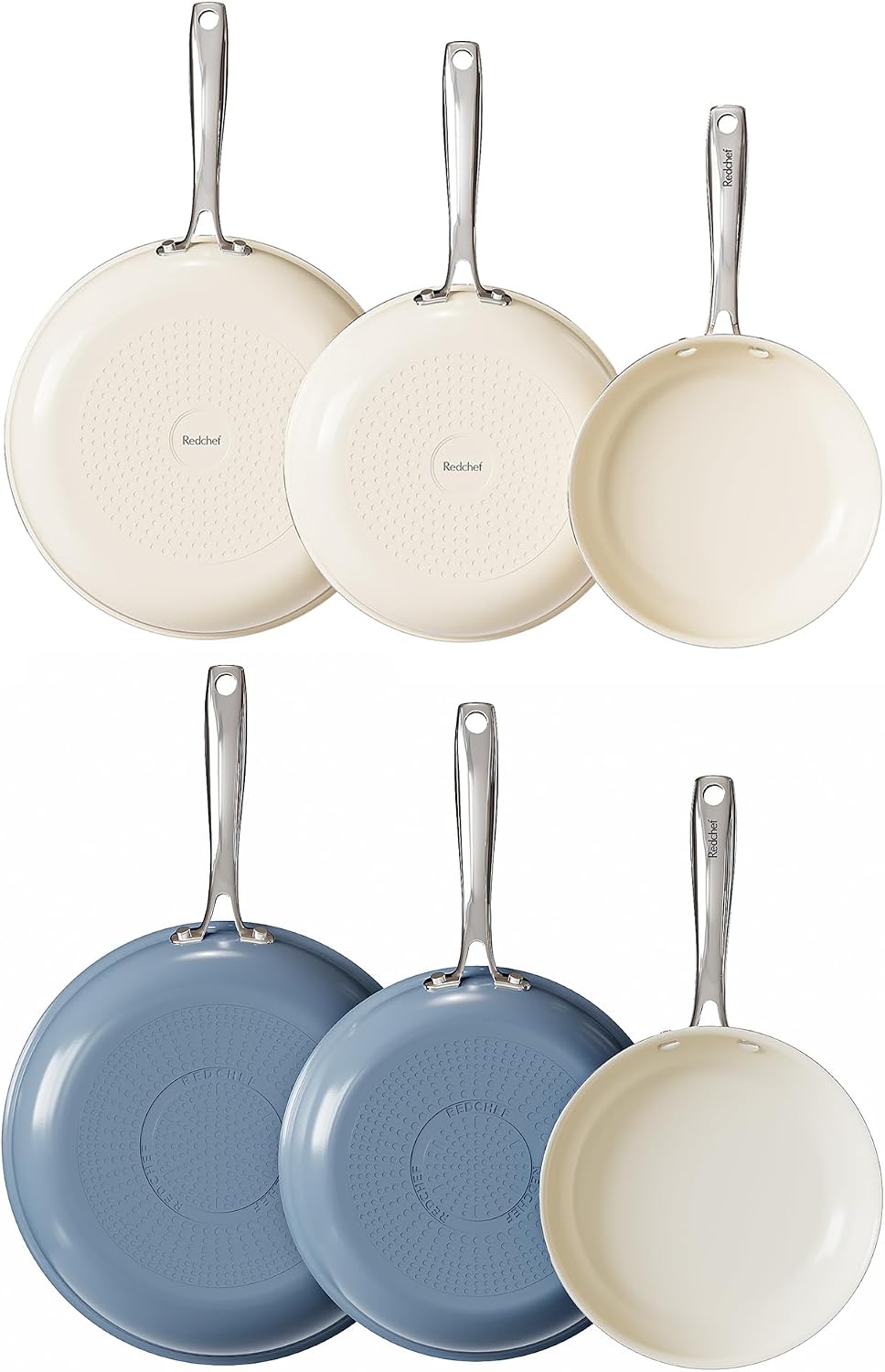 Redchef Non Stick Ceramic Frying Pan Set, Non Toxic Ceramic Pans for Cooking, 8" 9.5" 11" Skillet Set, No PFAS & PTFE & PFOA with Stainless Steel Handle, Dishwasher & Oven Saf
