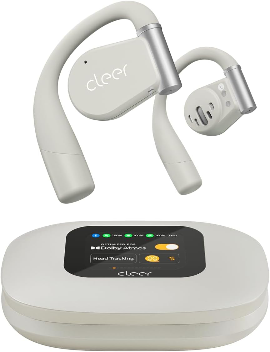 Cleer ARC 3 Open-Ear Earbuds with Dolby Atmos and 50Hr Battery - Grey | Snapdragon Sound, Bluetooth 5.4, IPX7 waterproof, multipoint connection, wireless charging case, comfort fit