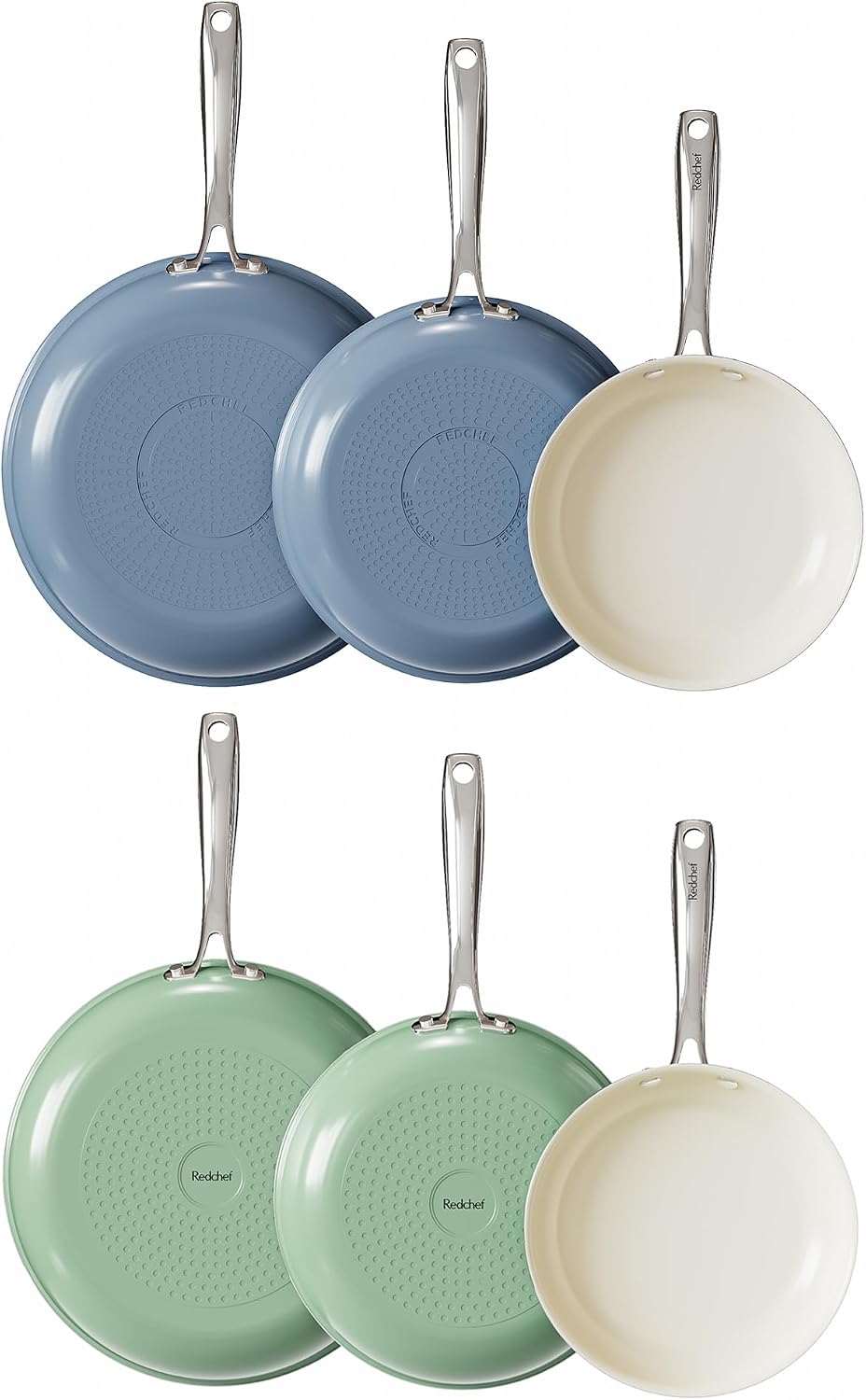 Redchef Frying Pans Nonstick Set, Non Toxic Ceramic Pans for Cooking, 8" 9.5" 11" Skillet Set, No PFAS & PTFE & PFOA with Stainless Steel Handle, Dishwasher & Oven Saf