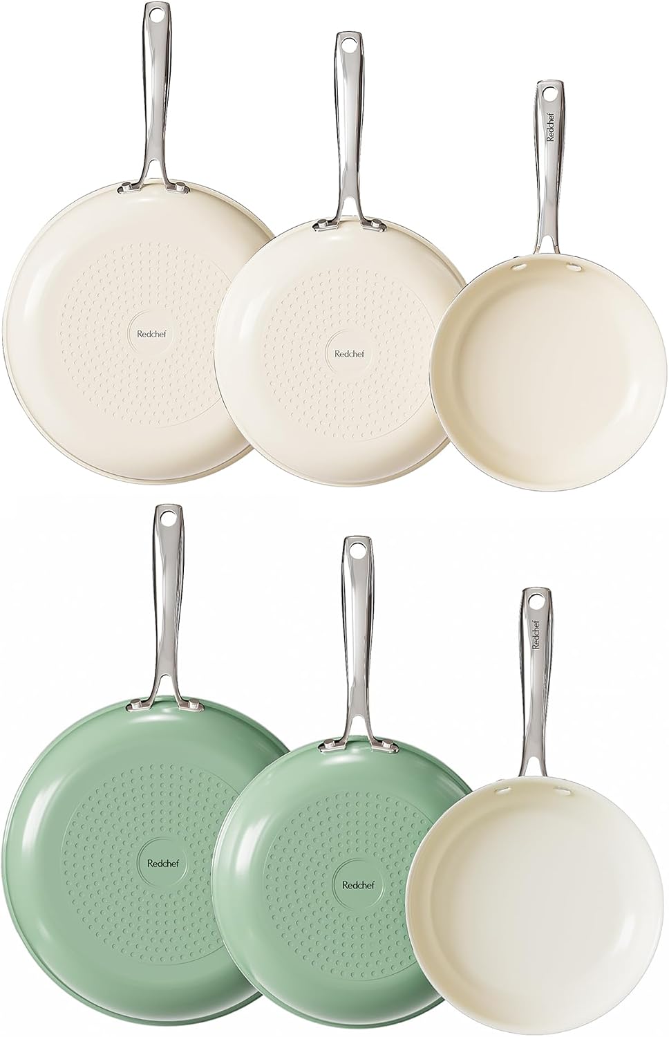 Redchef Nonstick Frying Pans Set, Ceramic Pan Skillet, Non Toxic Pans for Cooking, 8" 9.5" 11" Ceramic Frying Pan Set PFAS & PTFE & PFOA Free with Stay Cool Handle, Dishwasher & Oven Safe