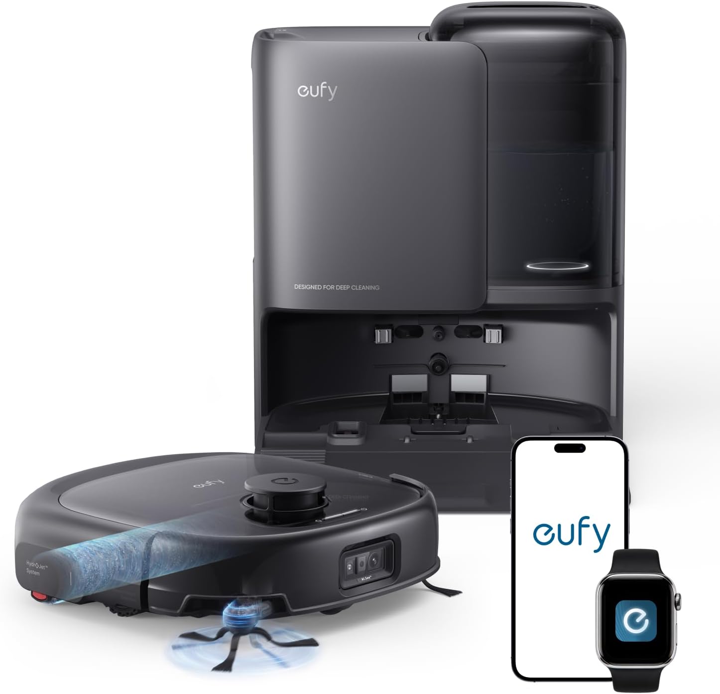 eufy E25 Robot Vacuum and Mop Combo, 20,000 Pa, HydroJet Roller Mop | Extendable Side Brush, Zero-Tangle Design, All-in-One Station, AI Obstacle Avoidance, Edge-to-Corner Cleaning