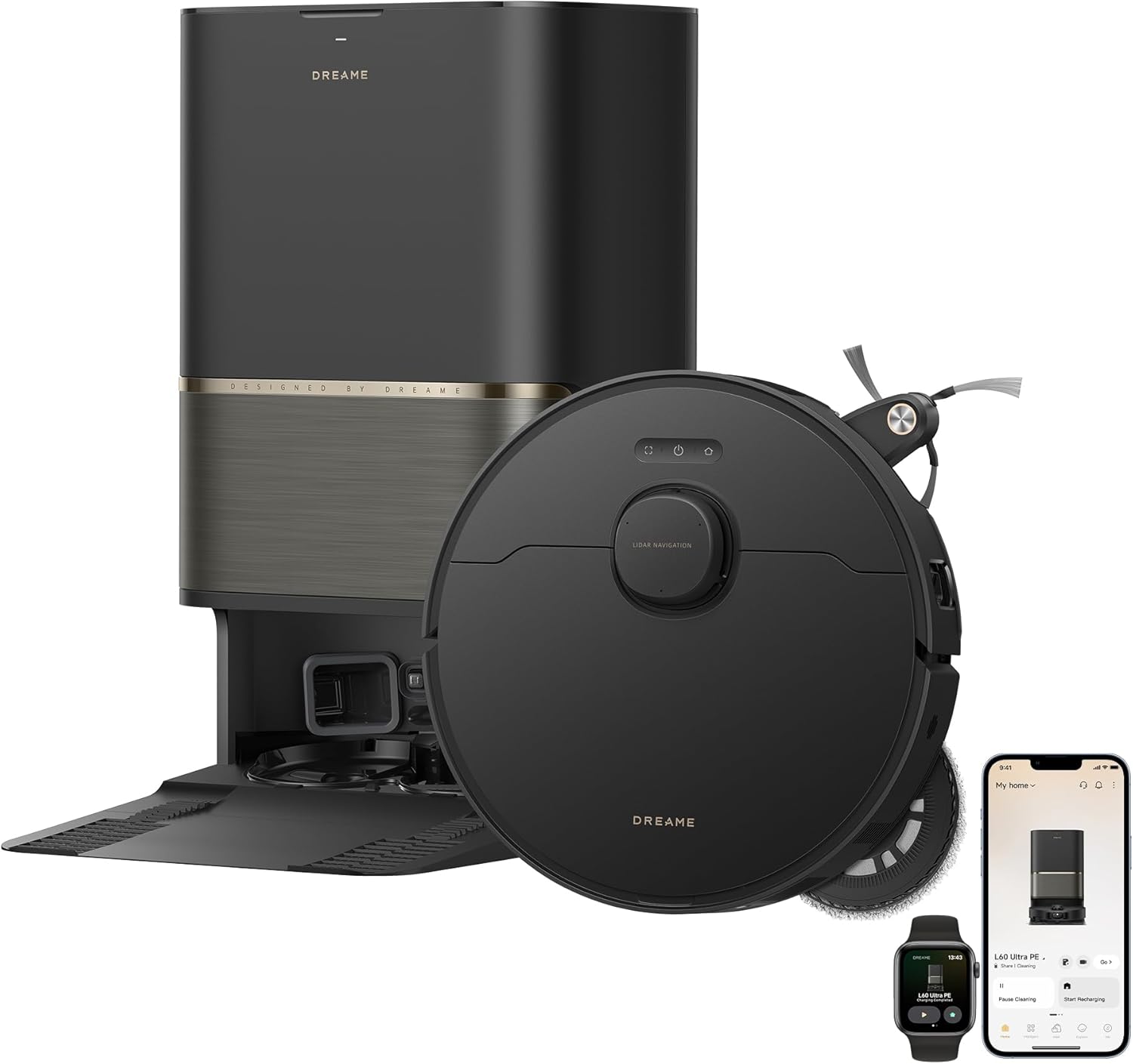 dreame L60 Ultra PE Robot Vacuum and Mop with 220+ Object Types | 212°F (100°C) Mop Self-Cleaning, 30,000Pa Suction Power, Corner Cleaning, Detangling DuoBrush, 1.57in (4cm) Obstacle Crossin