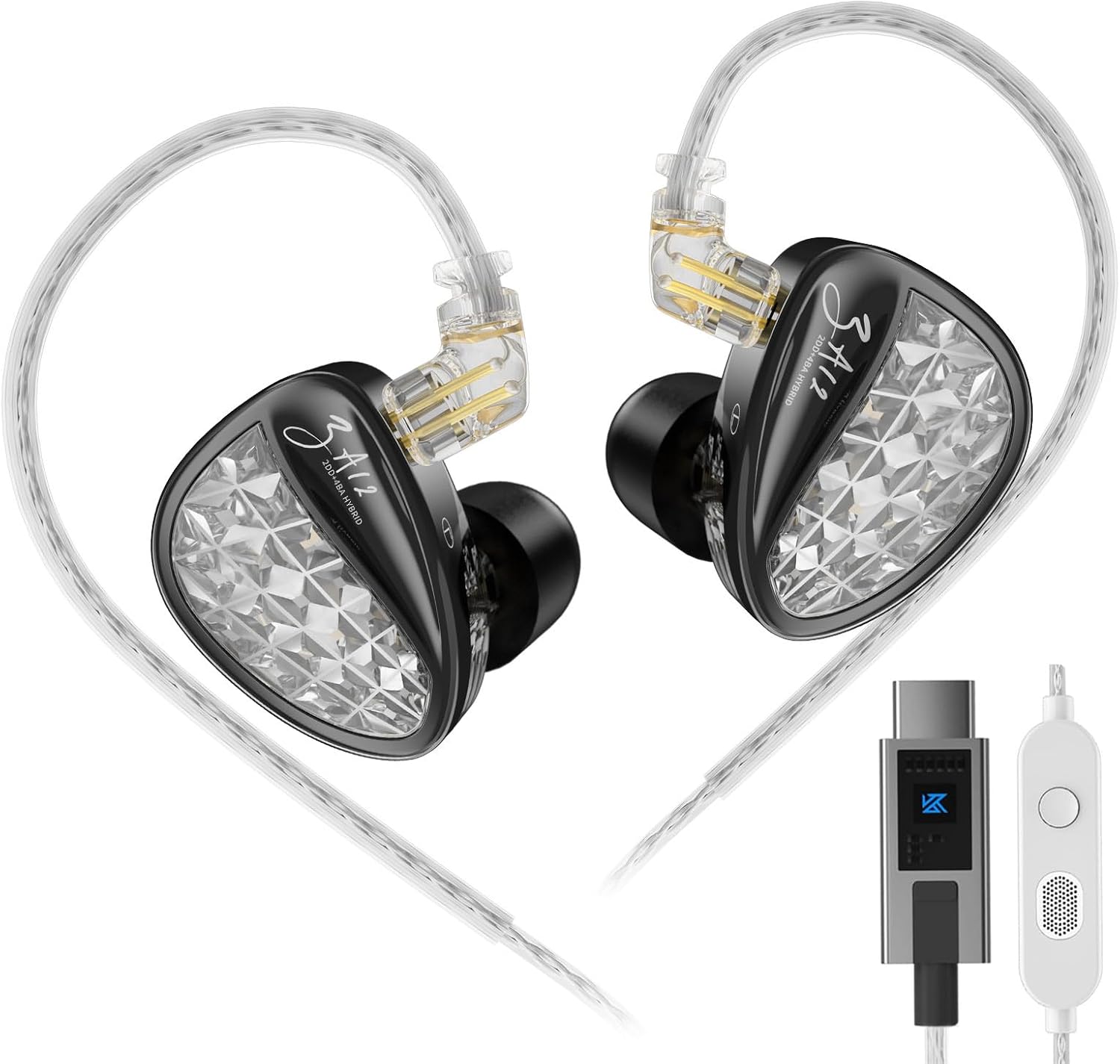 KZ ZA12 in Ear Monitor Headphones, 2DD+4BA Hybrid Drivers Sound Isolating Type-C IEM Dual Microphone Tuning for Musicians, Engineers, DJs, Audiophile and Singers (DSP, Classic)